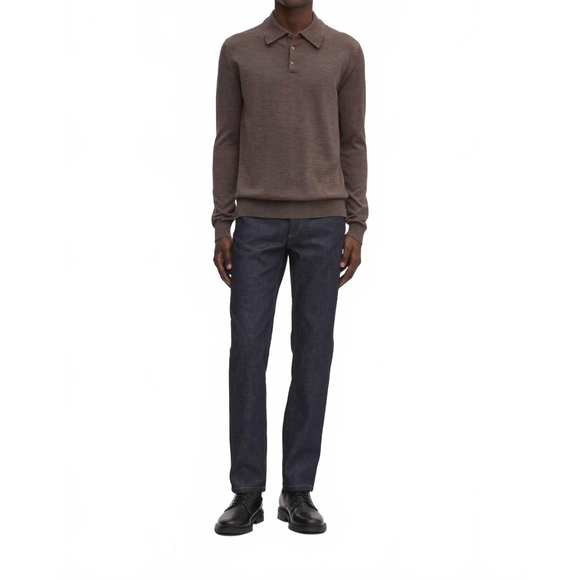 New Asket The Merino Wool Long Sleeve Polo Shirt In Brown Melange